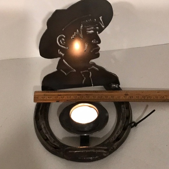 Mike Woods Signed Welded Cowboy Horseshoe Tea Light SilhouetteMetal Art NWT - Picture 1 of 16